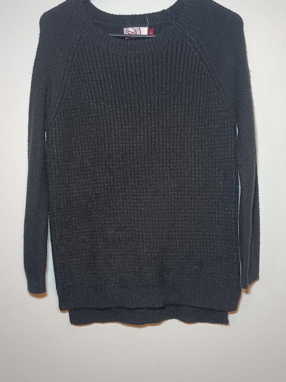 SO Women's Black Crewneck Waffle Knit Sweater